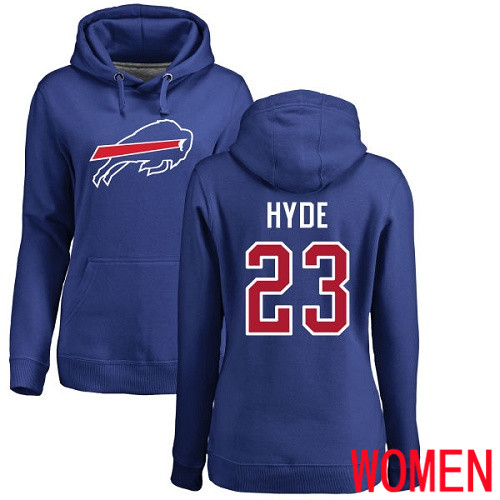 NFL Women Buffalo Bills #23 Micah Hyde Royal Blue Name and Number Logo Pullover Hoodie Sweatshirt->nfl t-shirts->Sports Accessory
